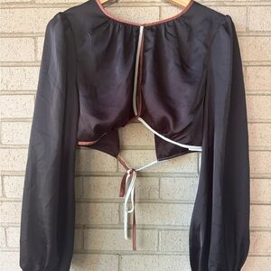 Finders Keepers Black Tie-Back Palm Blouse